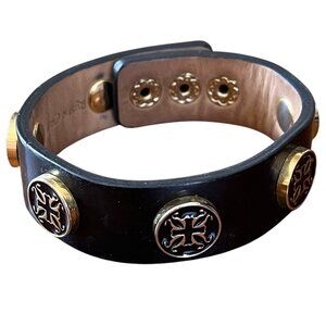 Rustic Cuff Single Wrap Leather Logo Bracelet Black on Black
